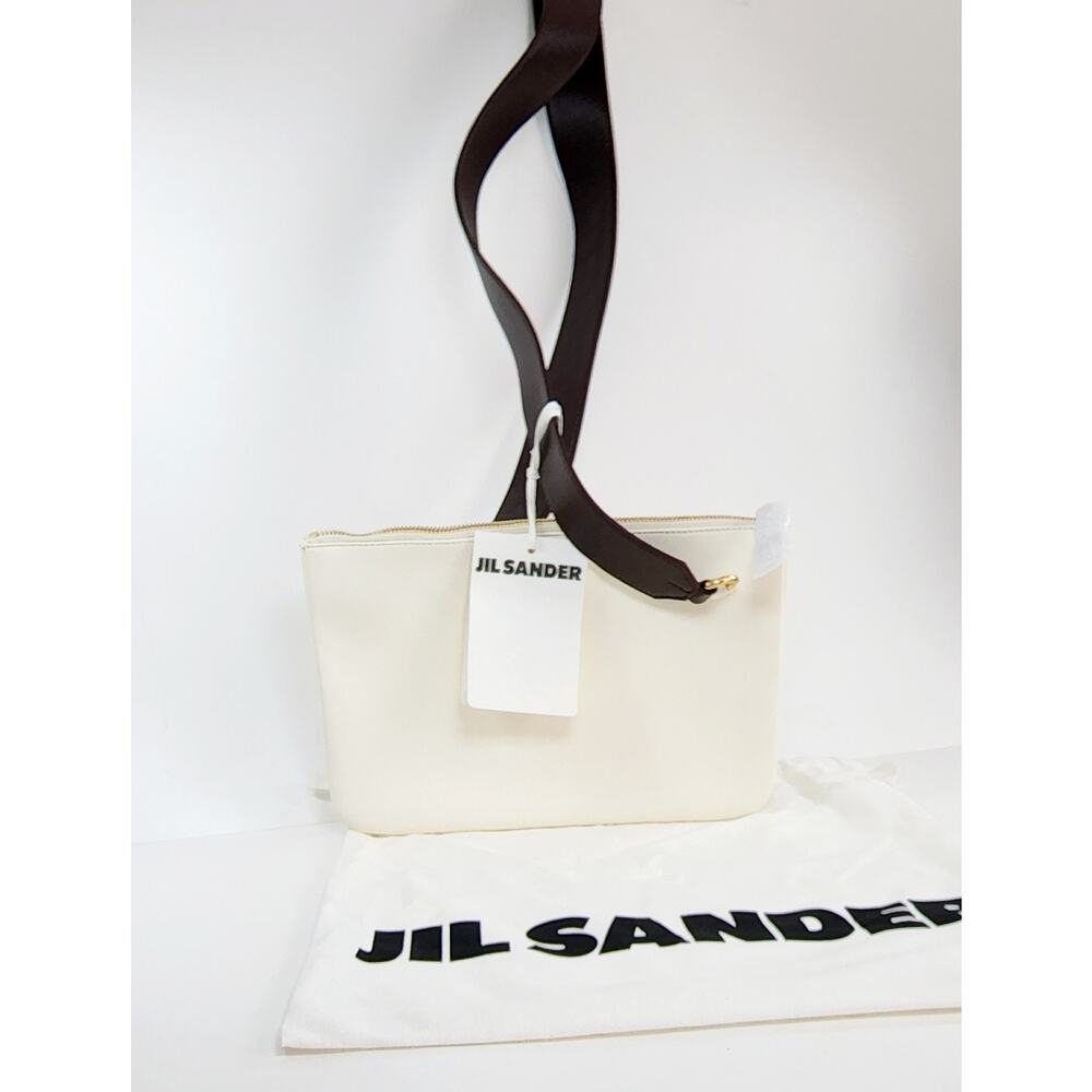 JIL SANDER Leather Crossbody Bag Debbosed Logo Detachable Strap Zipped